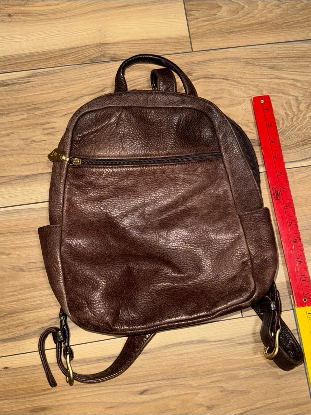 Libaire Brown Vintage Pebbled Leather Backpack 1990s Made in USA patina Laather
